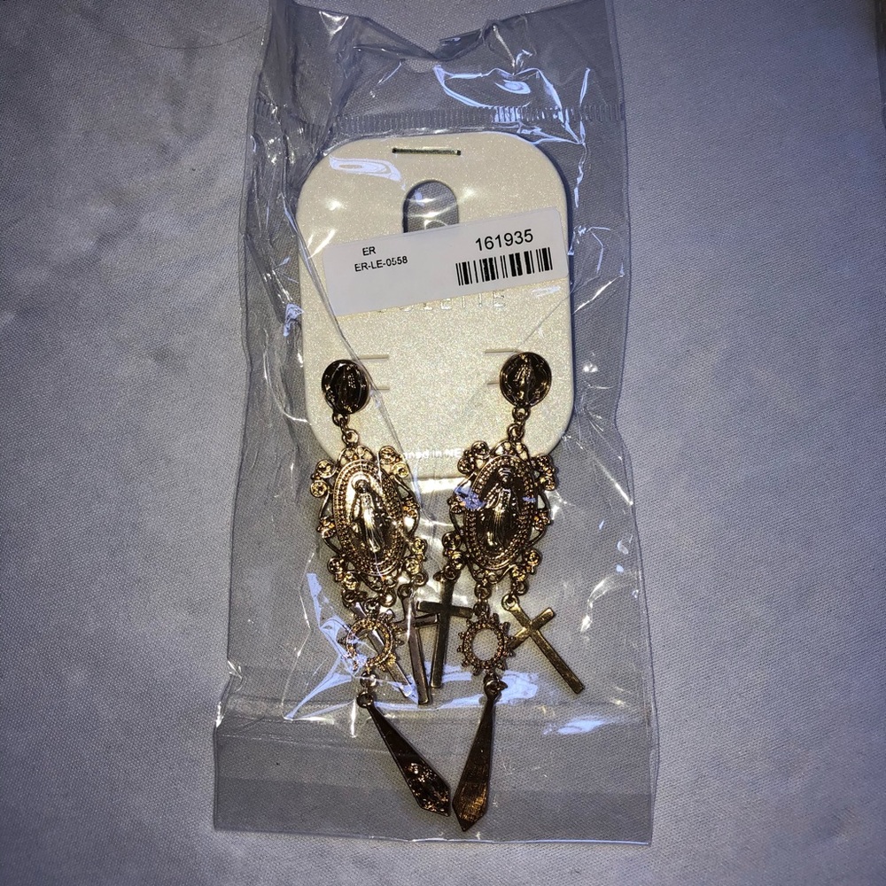 Brand new gold religious earrings